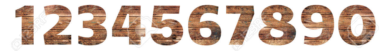 Old Wooden numbers. 1 2 3 4 5 6 7 8 9 0. Isolated on white background. With clipping path - 167240014 Old Wooden numbers. 1 2 3 4 5 6 7 8 9 0. Isolated on white background. With clipping path - 167240014