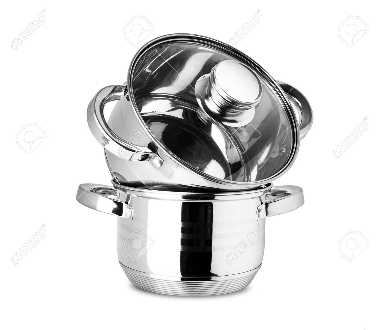 Stainless steel pot set, kitchen tools isolated on white background. With clipping path - 170242749 Stainless steel pot set, kitchen tools isolated on white background. With clipping path - 170242749