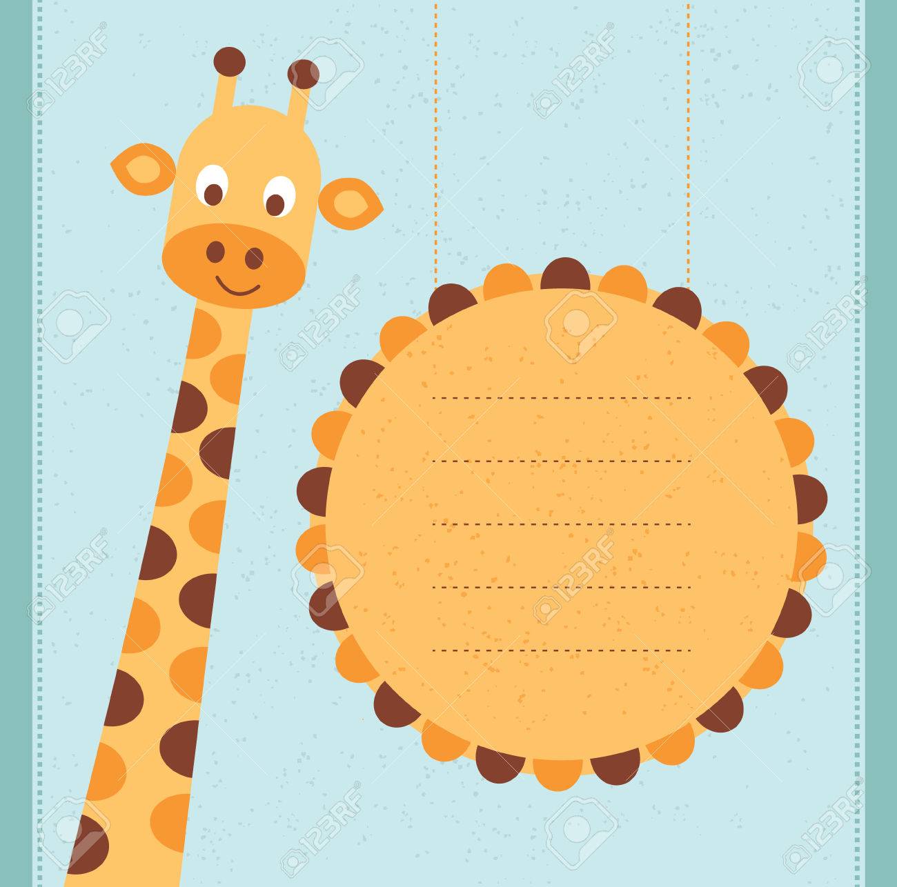 Carte D Anniversaire De Carte De Douche De Bebe Avec Girafe Vector Illustration Clip Art Libres De Droits Vecteurs Et Illustration Image