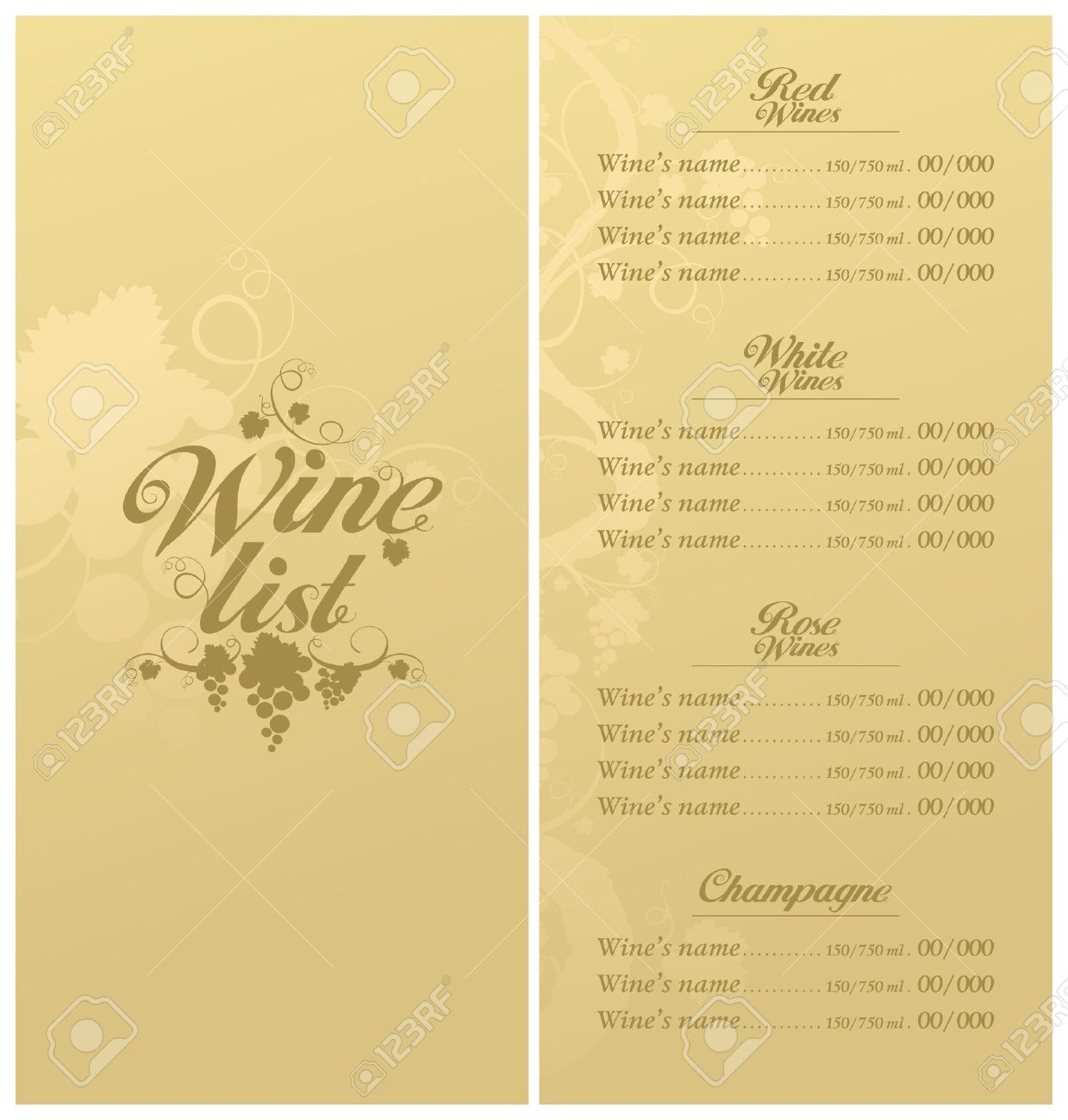 wine list menu card design template royalty free cliparts vectors wine list template