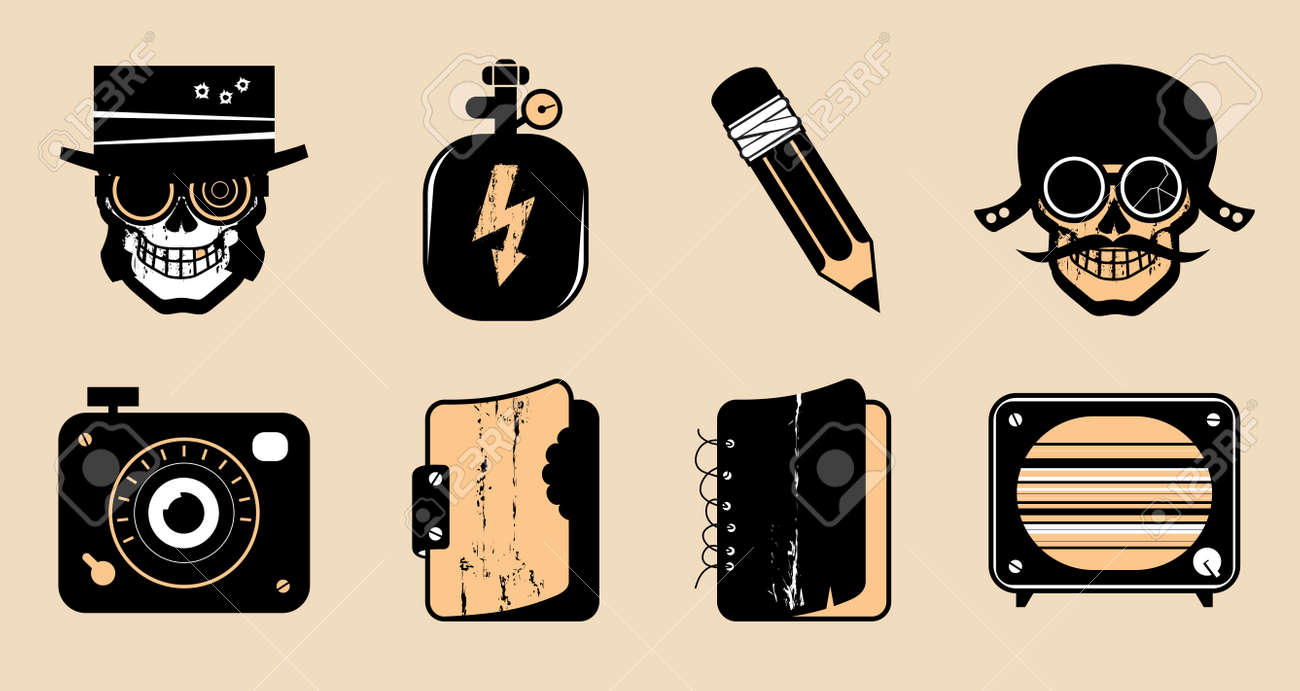 スチーム パンクなスタイルのアイコンを漫画します のイラスト素材 ベクタ Image