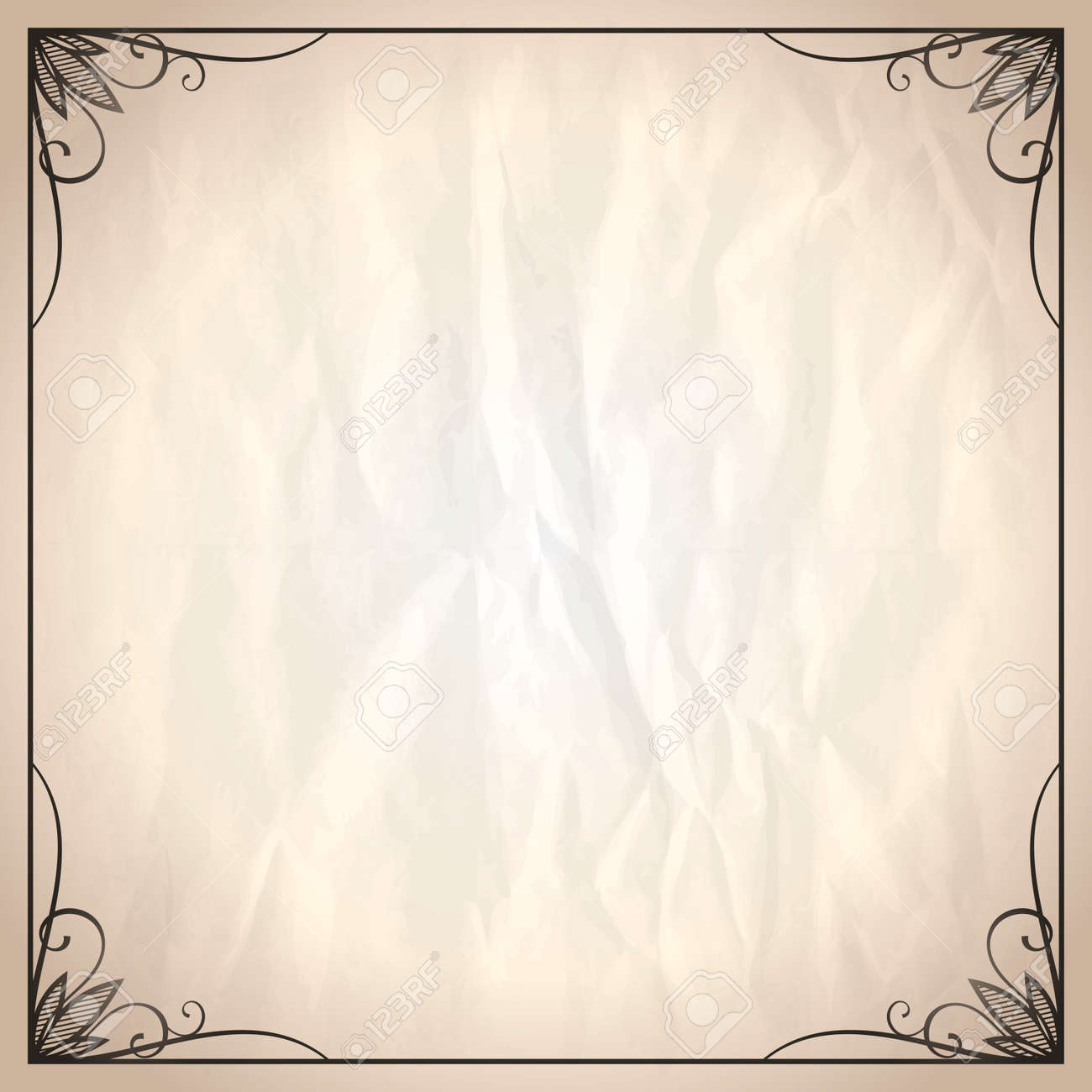 Simple Floral Frame On A Vintage Paper Template For Scrapbooking