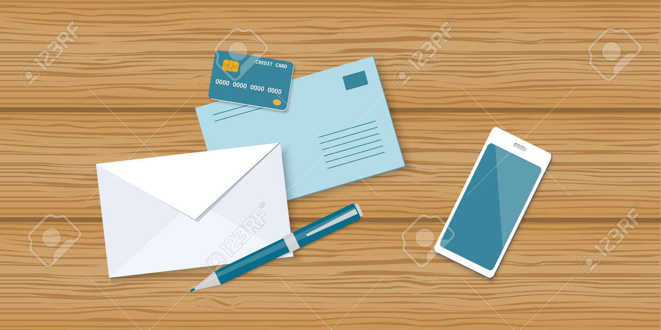 flat vector illustration business content with mobile phone credit card envelopes