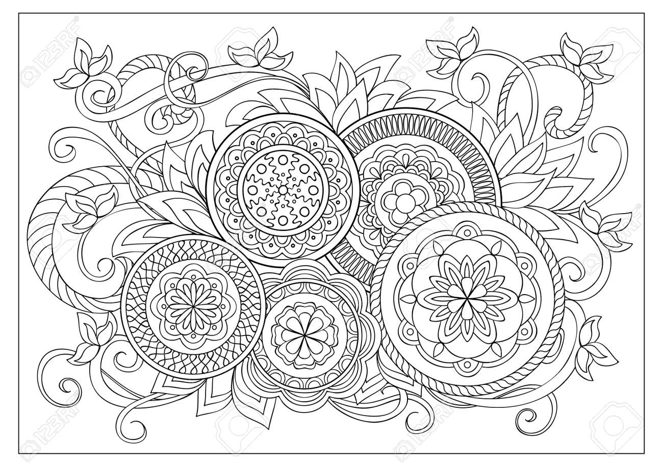 Desenho de flores monocromáticas para colorir adulto