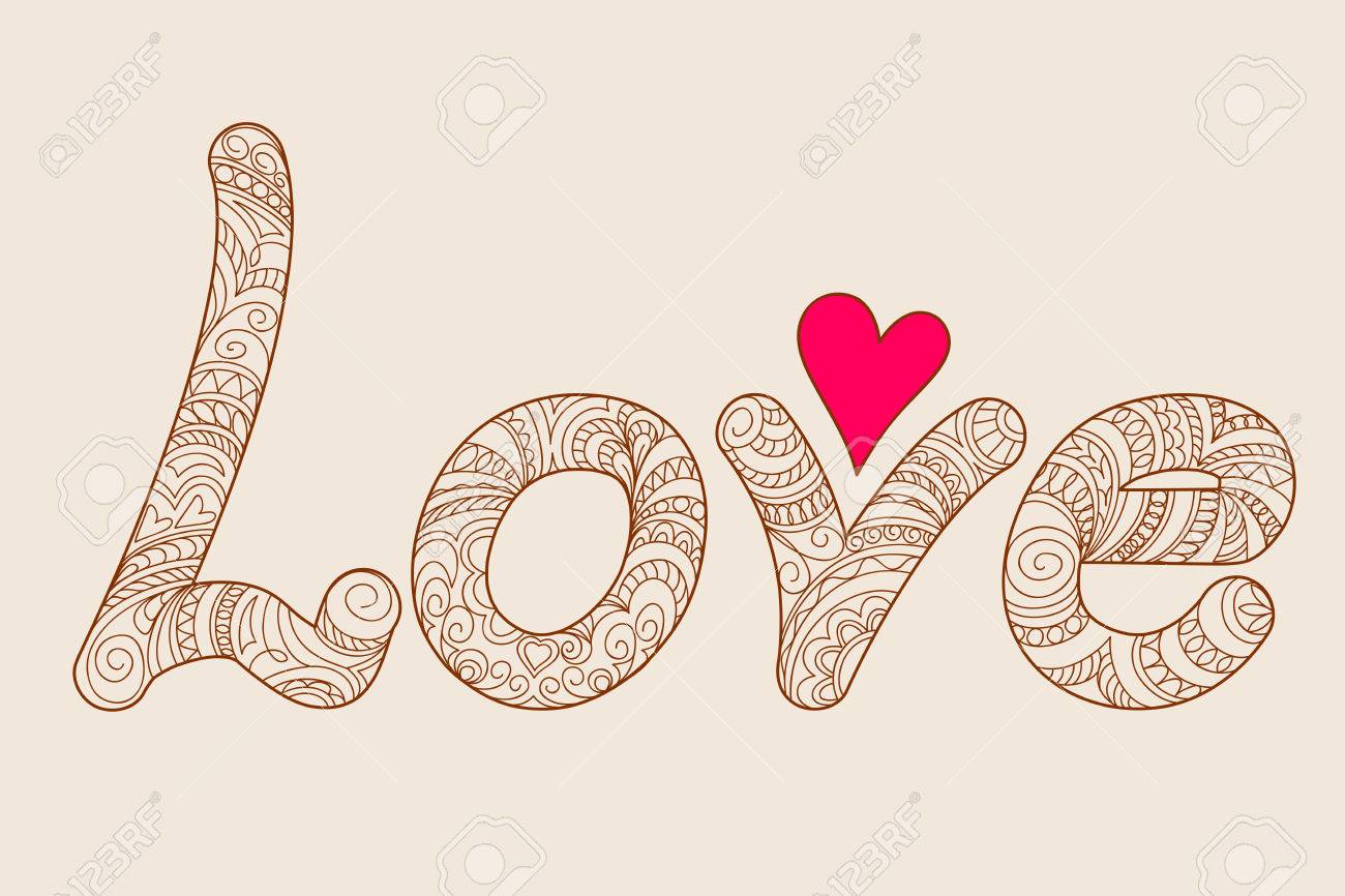 hand drawn ornamental calligraphical word love in zen style