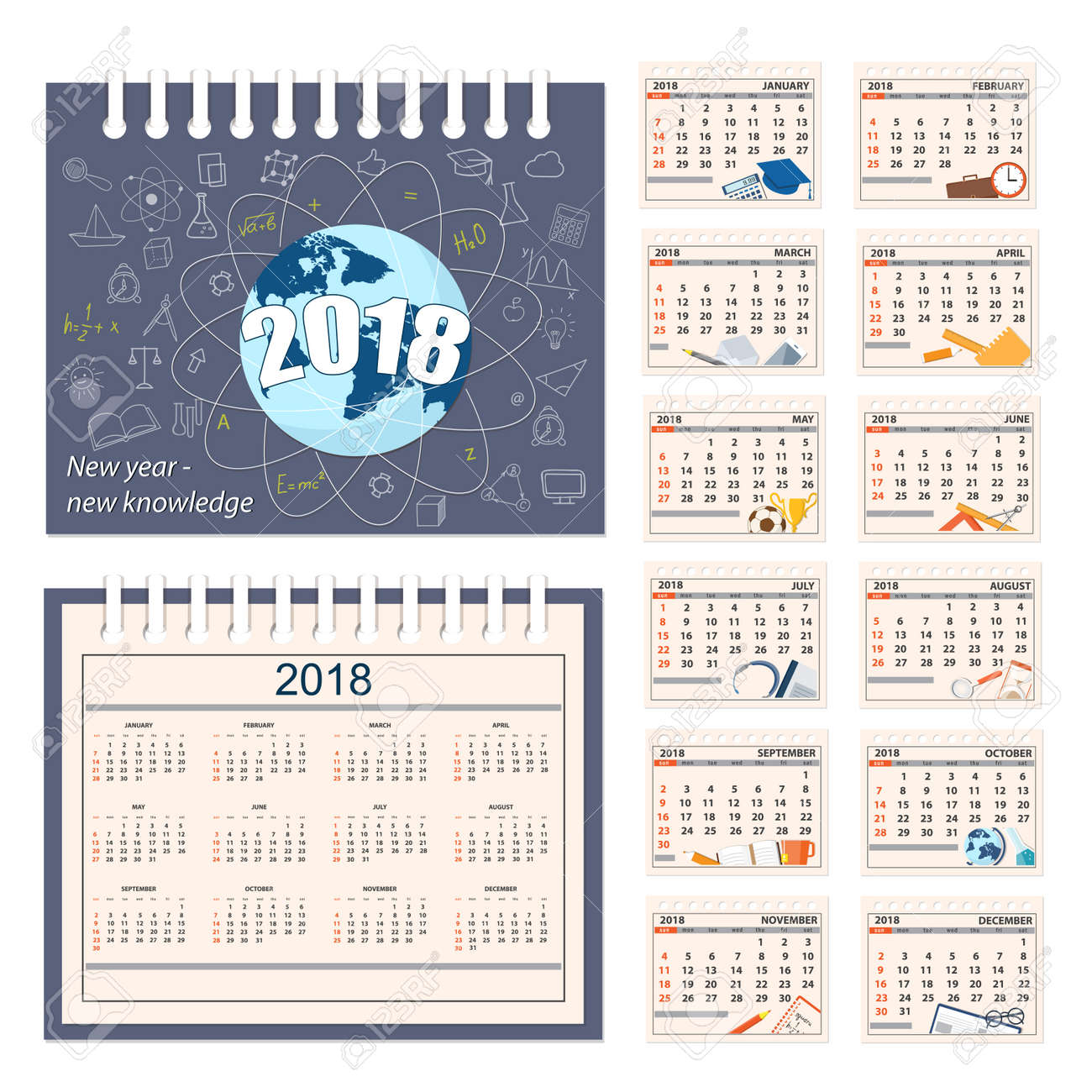 business english calendar for desk on 2018 year set of the 12 month 12 month in a year