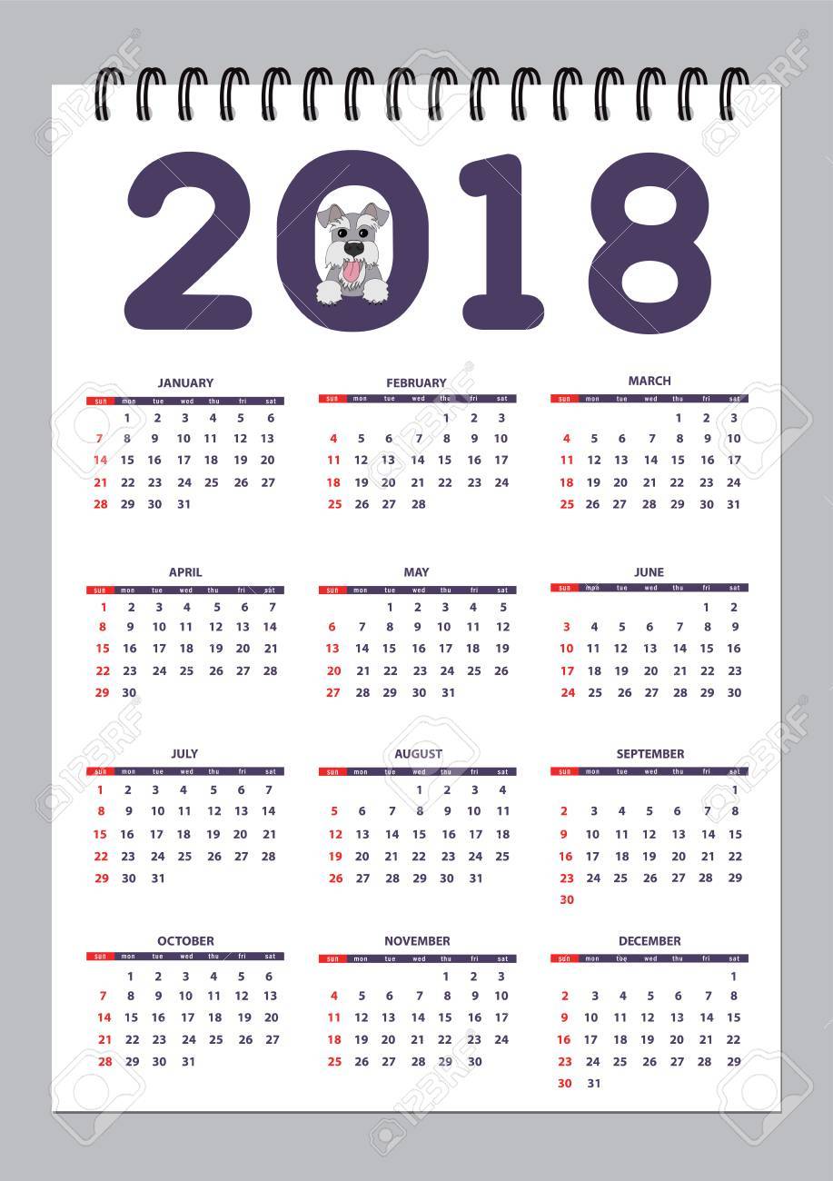 classic american calendar for wall year 2018 with cartoon toy