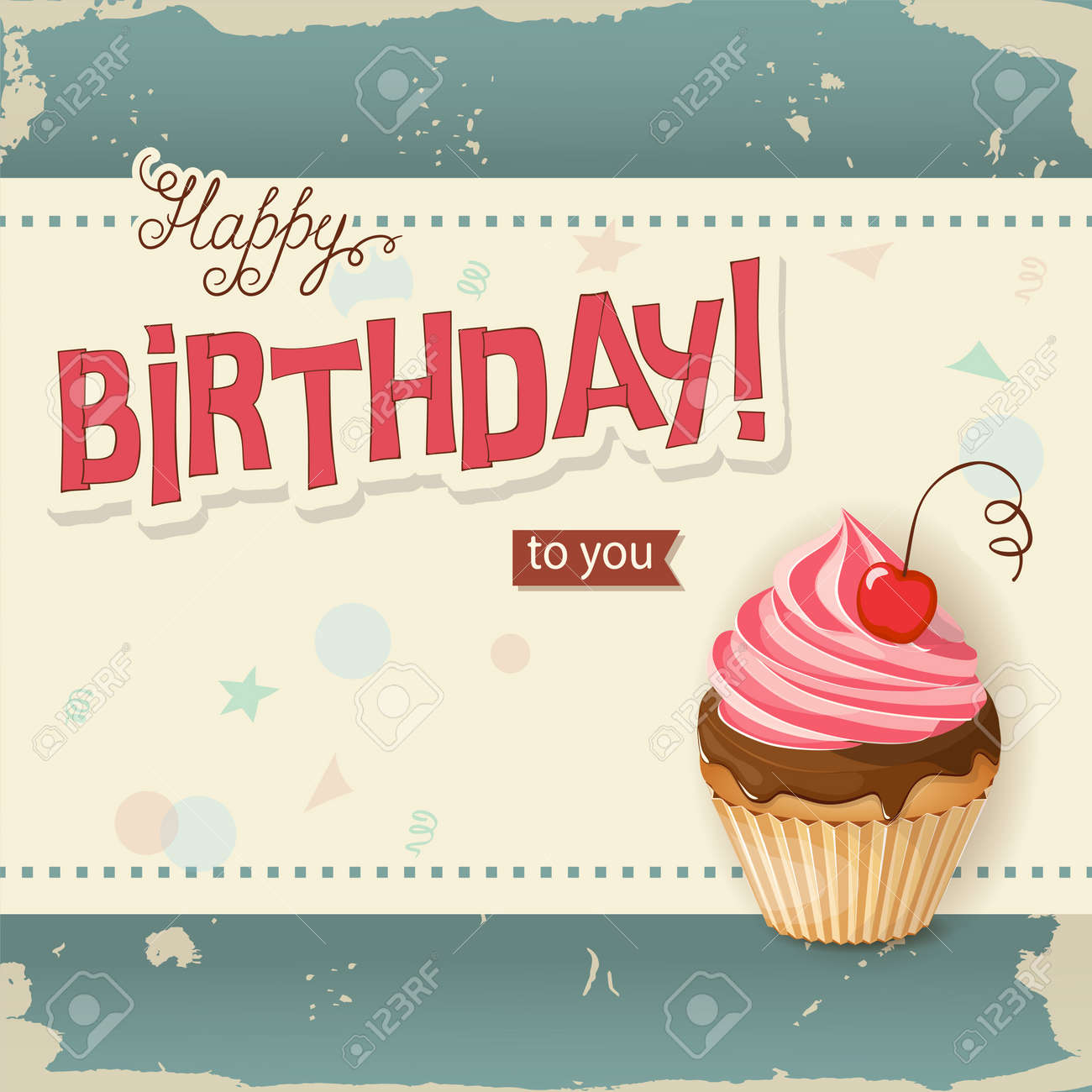 Vintage birthday card with handwritten inscription Happy Birthday.. Vintage birthday card with handwritten inscription Happy Birthday..