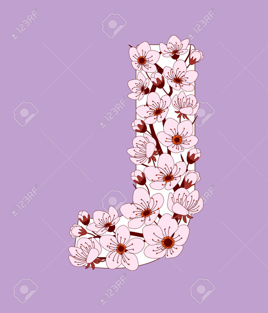 Capital Letter J Patterned With Hand Drawn Doodle Flowers Of Royalty Free Cliparts Vectors And Stock Illustration Image
