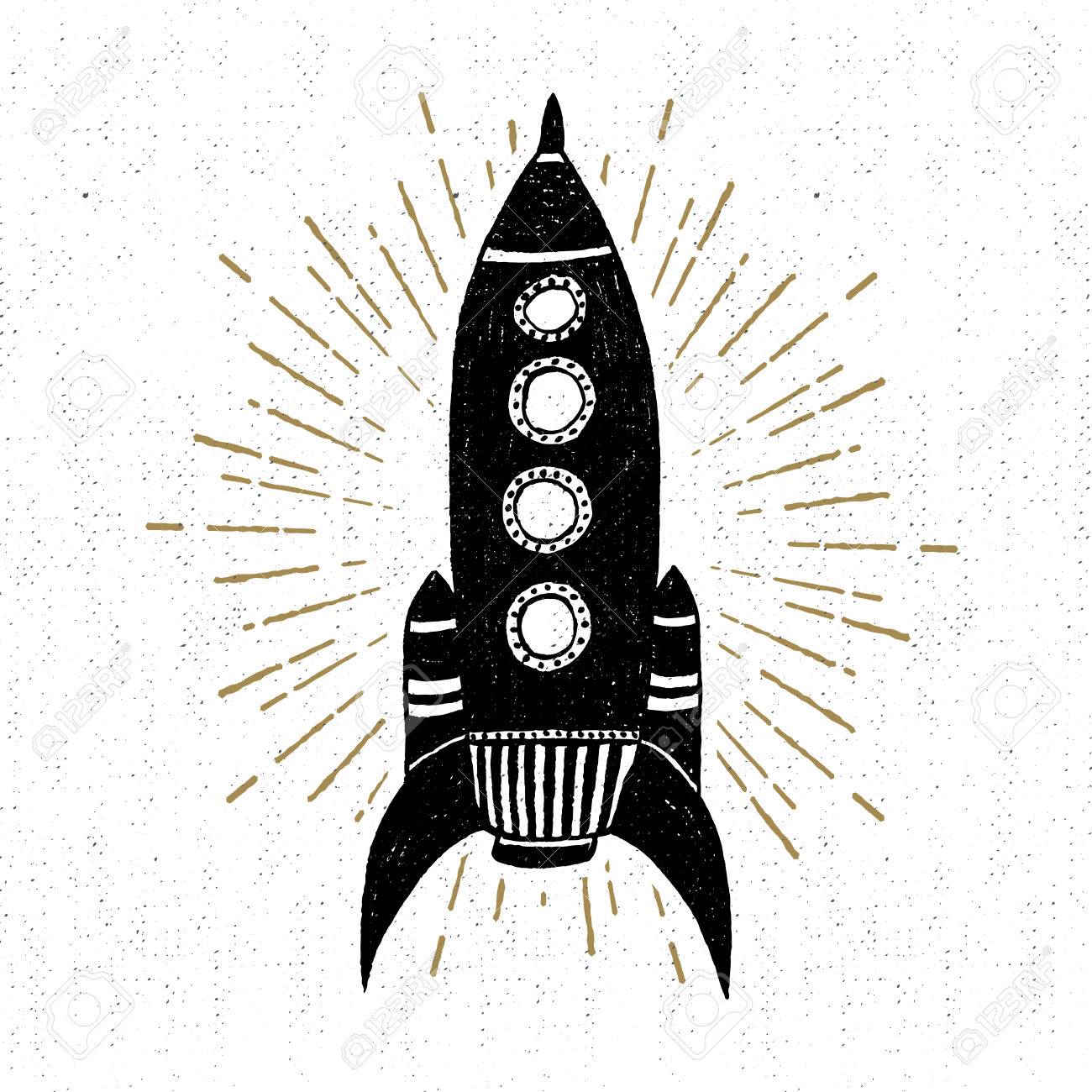 Hand drawn vintage icon with rocket vector illustration. - 53285834 Hand drawn vintage icon with rocket vector illustration. - 53285834