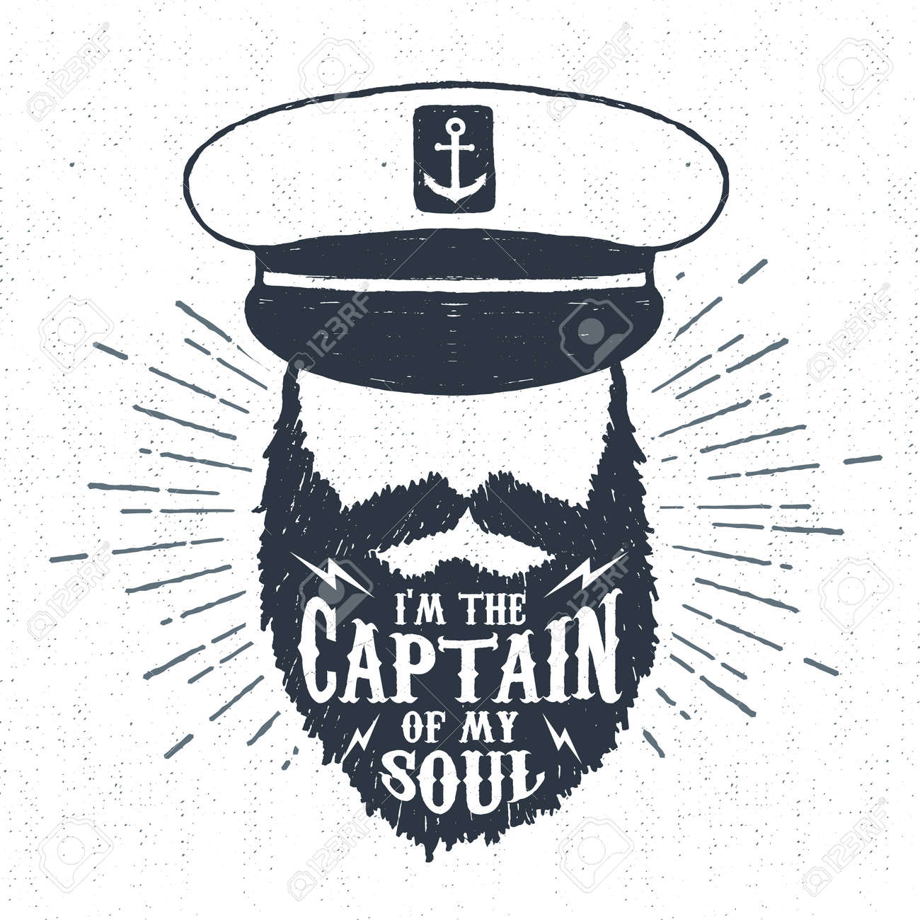Hand drawn vintage label, retro badge with textured captain vector illustration and "I am the captain of my soul" inspiring lettering. - 55087292 Hand drawn vintage label, retro badge with textured captain vector illustration and "I am the captain of my soul" inspiring lettering. - 55087292