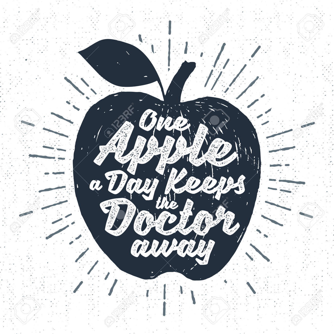 Hand drawn label with textured apple vector illustration and "One apple a day keeps the doctor away" lettering. - 69214529 Hand drawn label with textured apple vector illustration and "One apple a day keeps the doctor away" lettering. - 69214529