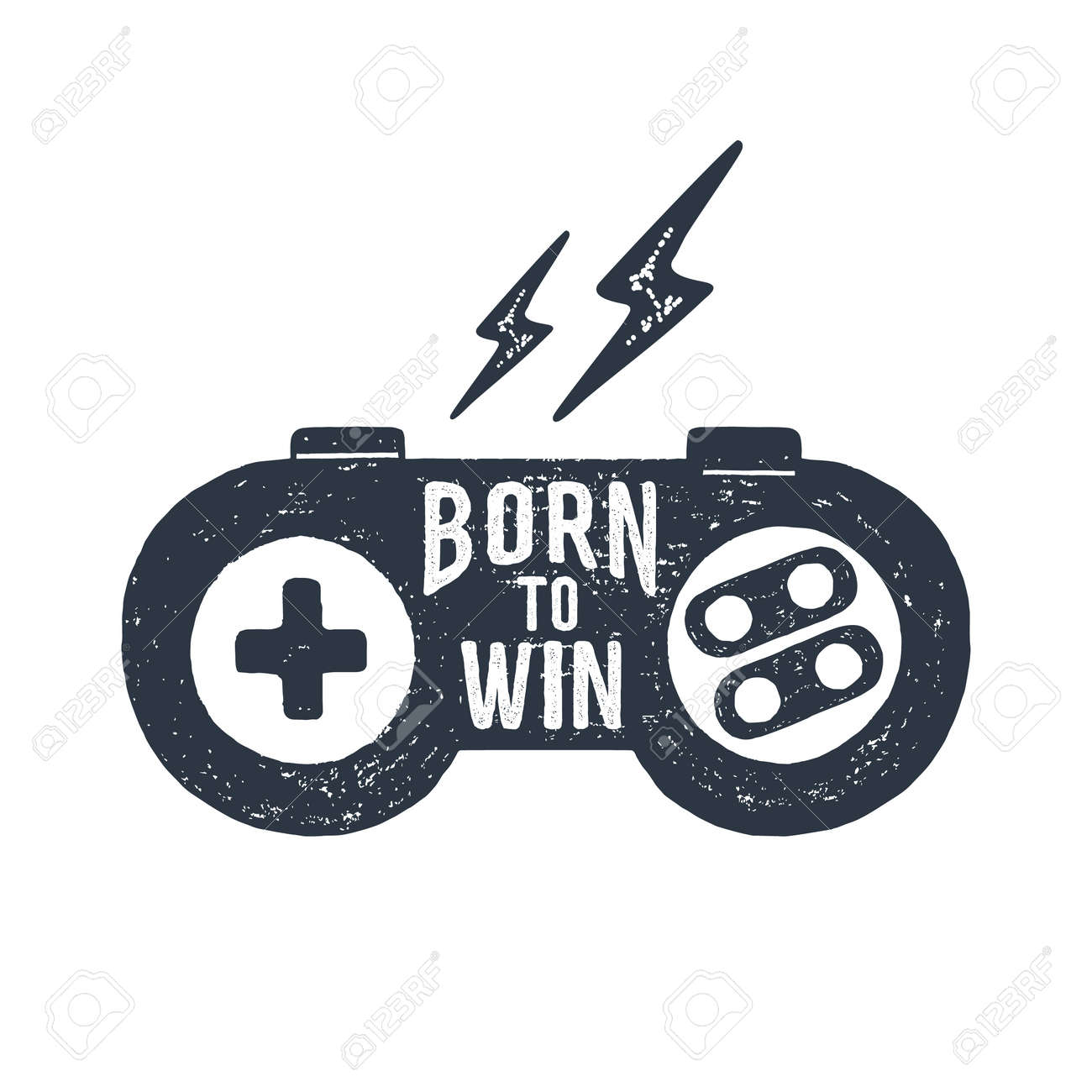 Hand drawn 90s themed badge with gamepad textured vector illustration and "Born to win" inspirational lettering. - 73433622 Hand drawn 90s themed badge with gamepad textured vector illustration and "Born to win" inspirational lettering. - 73433622