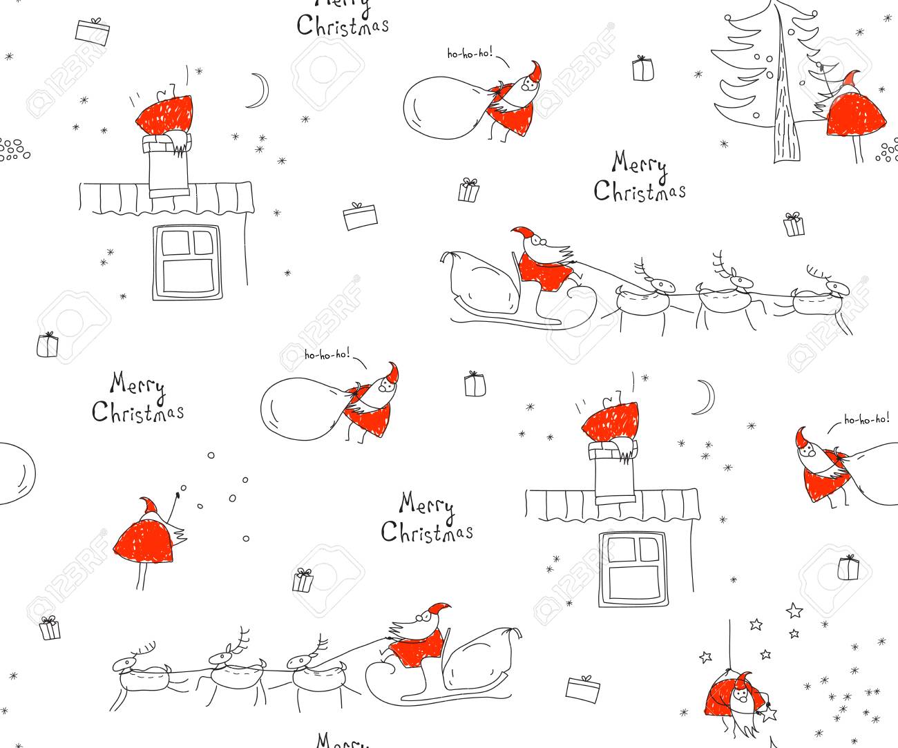 seamless pattern merry christmas santa claus sleigh reindeer sleigh and reindeer pattern
