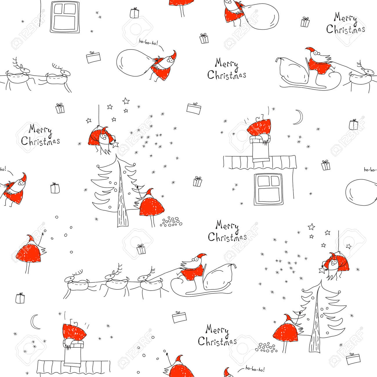 seamless pattern merry christmas santa claus sleigh reindeer sleigh and reindeer pattern