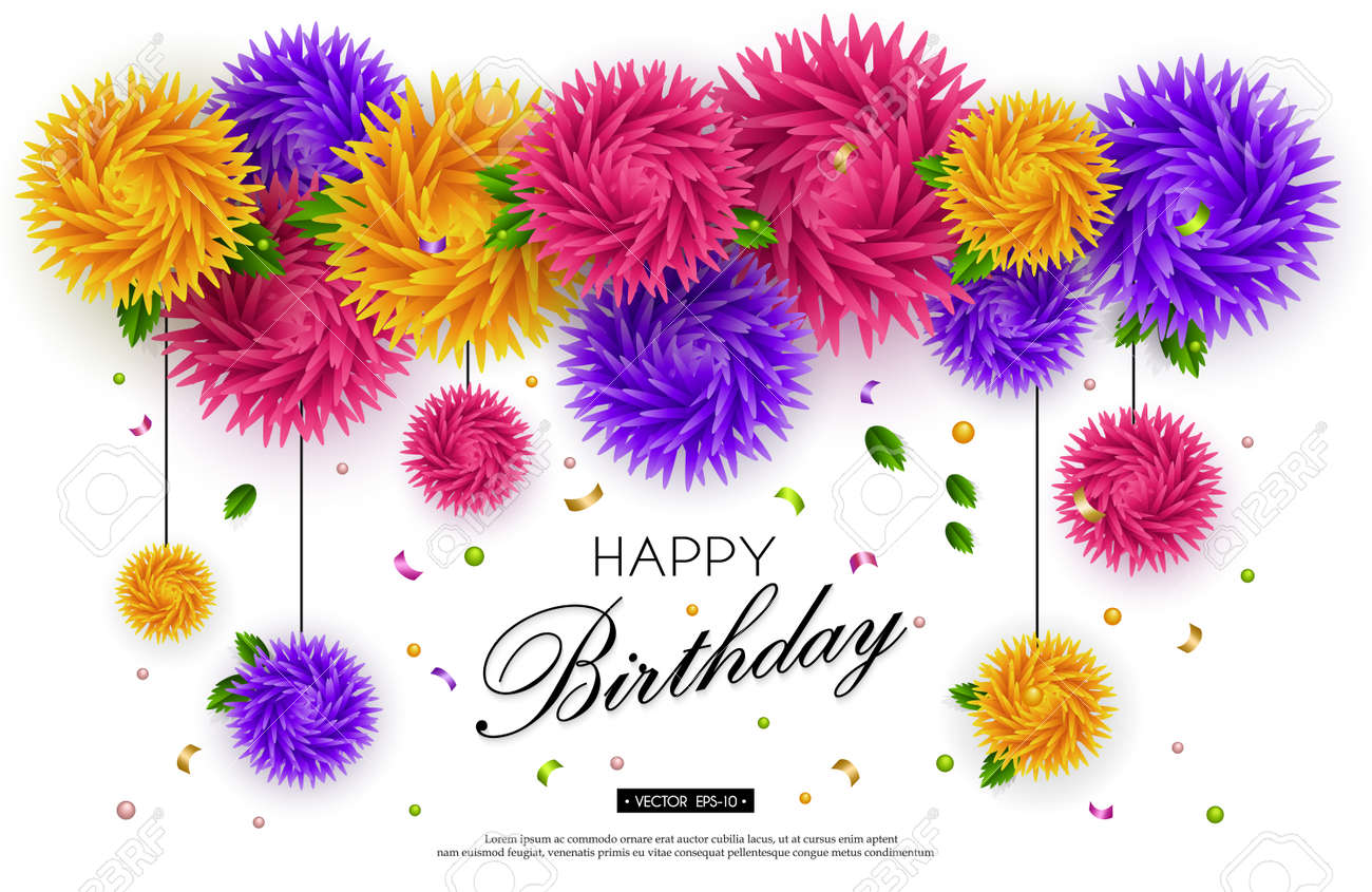 birthday jubilee anniversary background with 3d flowers and