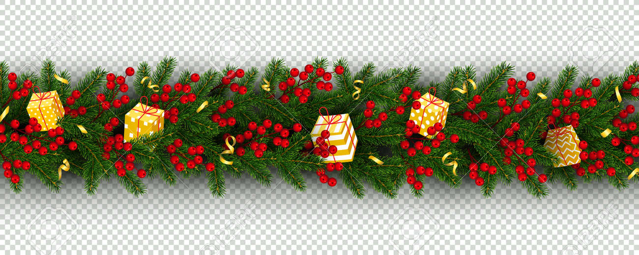 Christmas and New Year border of realistic branches of Christmas..