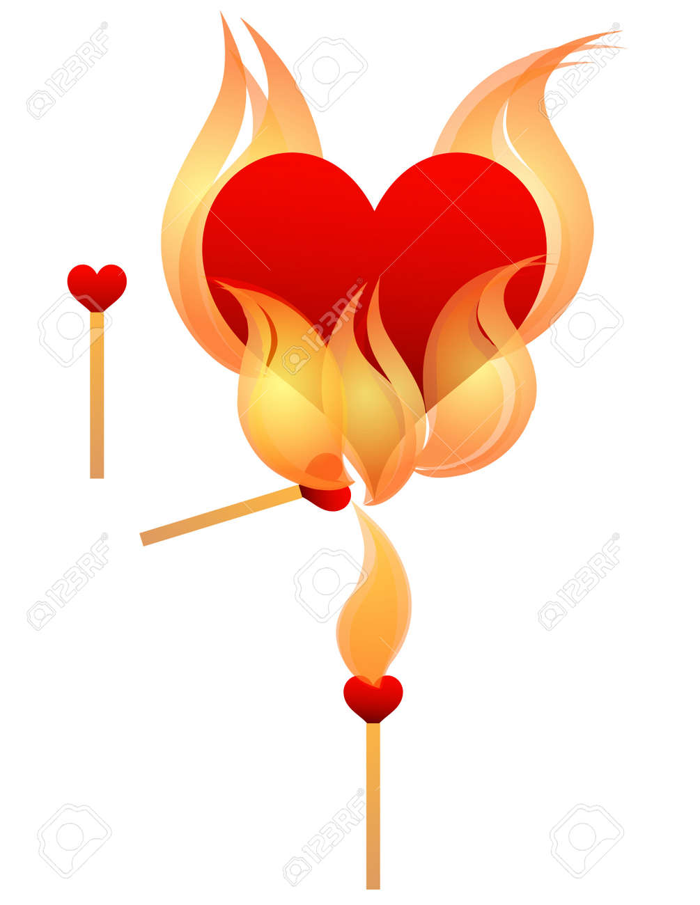 Heart Shaped Matches Lighting A Heart On Fire Eps 10 Royalty Free