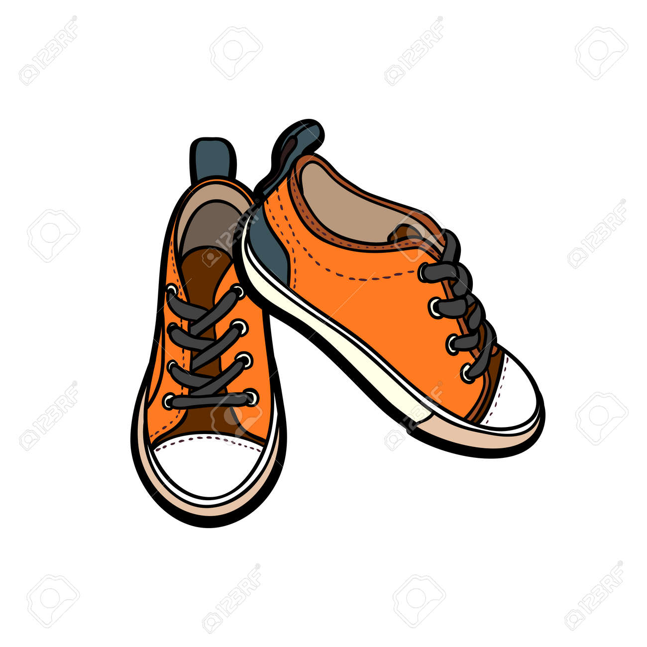 Sneakers Shoes Pair Isolated. Hand Drawn Vector Illustration Of Orange  Shoes. Sport Boots Hand Drawn For Logo, Poster, Postcard, Fashion Booklet,  Flyer. Vector Sketch Sneakers. Orange Shoes. Royalty Free SVG, Cliparts,  Vectors,, image size:1300x1300