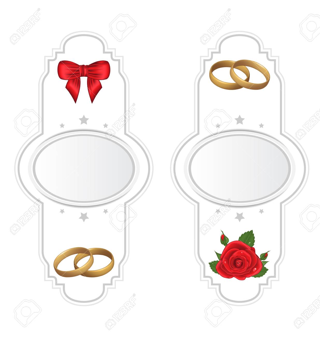 イラスト セット ローズ リング 弓結婚式カード の写真素材 画像素材 Image