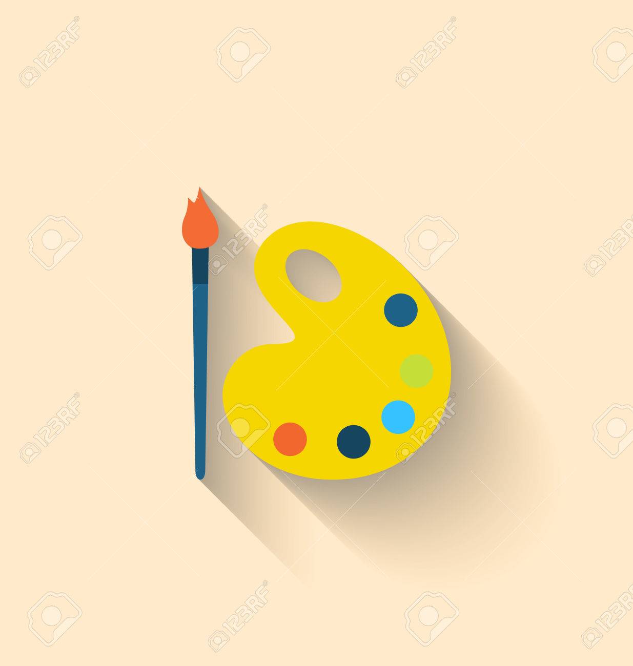 平筆のイラスト モダンなアイコンと長い影 ラスターと絵の具とパレット の写真素材 画像素材 Image