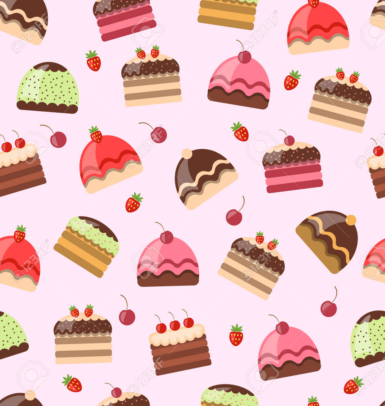Illustration Seamless Pattern With Different Cake Sweet Wallpaper Raster Stock Photo Picture And Royalty Free Image Image