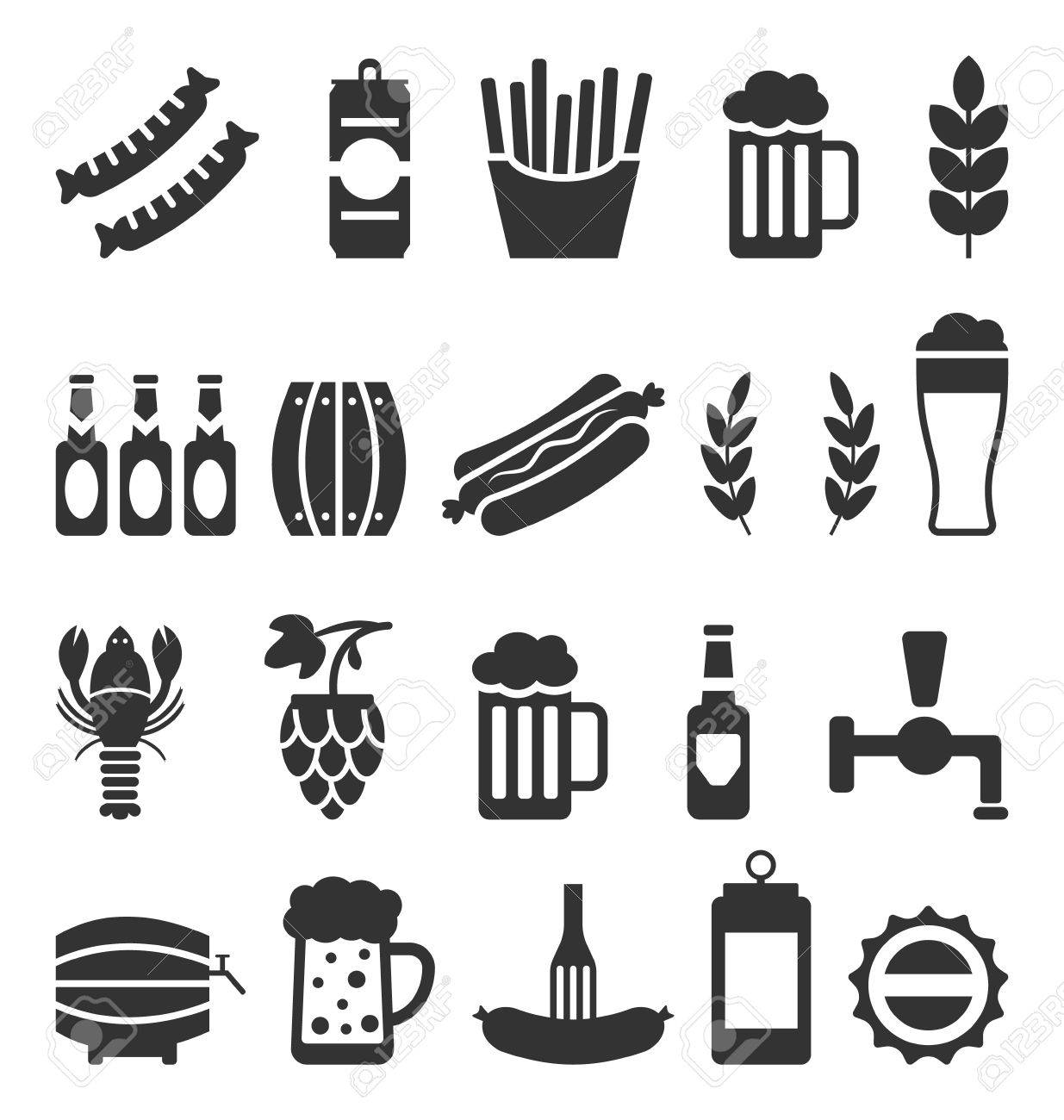Illustratie Zwarte Iconen Van Bier En Snacks Geisoleerd Op Witte Achtergrond Raster Royalty Vrije Foto Plaatjes Beelden En Stock Fotografie Image 57199094