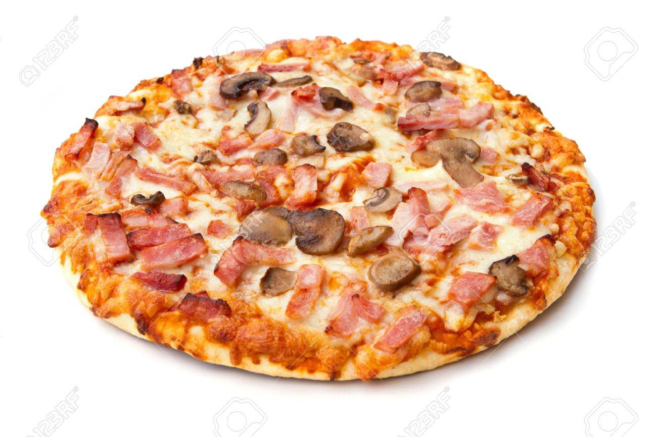 Ham And Mushroom Pizza On White Stock Photo Picture And Royalty Free Image Image 17284759