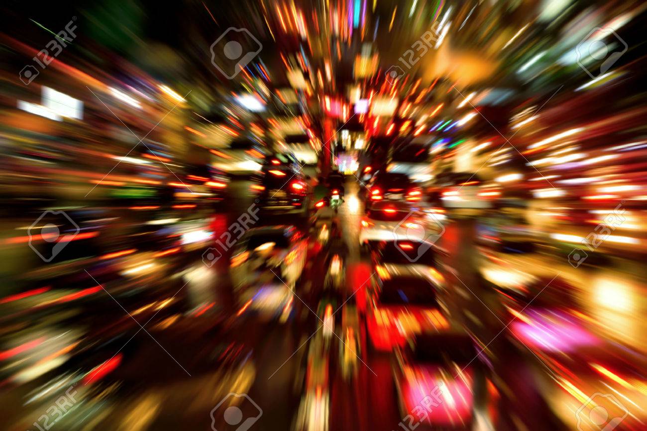 Traffic jam on a large street in the city, night shot with dynamic blur effect - 44219565 Traffic jam on a large street in the city, night shot with dynamic blur effect - 44219565
