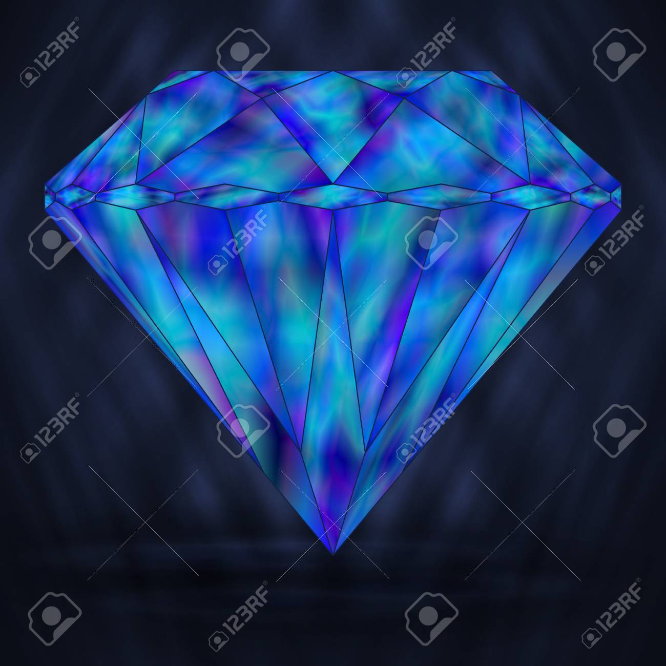 手描きイラスト オリジナル 創作 原画 青 クリスタル 水晶 宝石 【公式