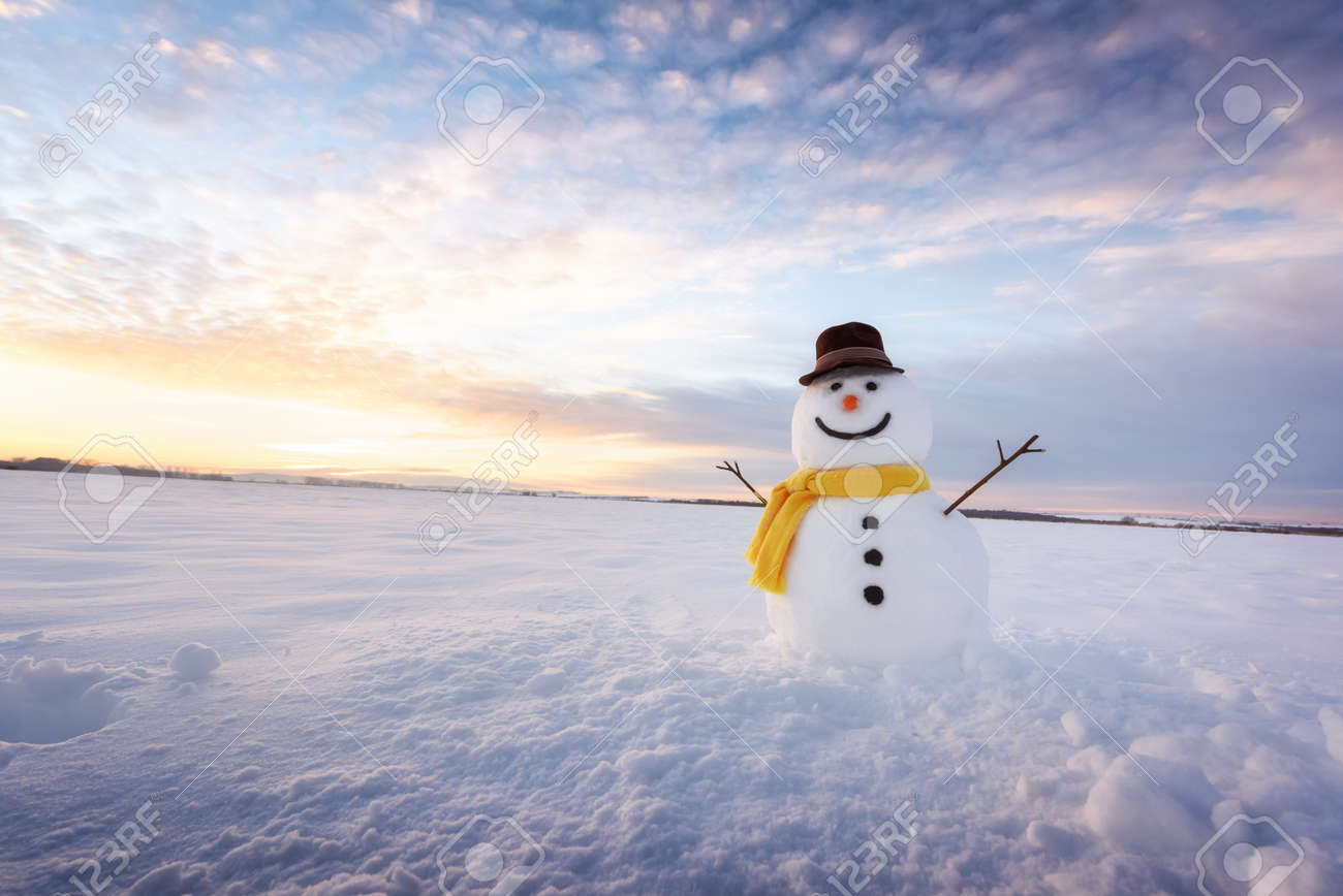 Funny snowman in black hat - 88966901 Funny snowman in black hat - 88966901