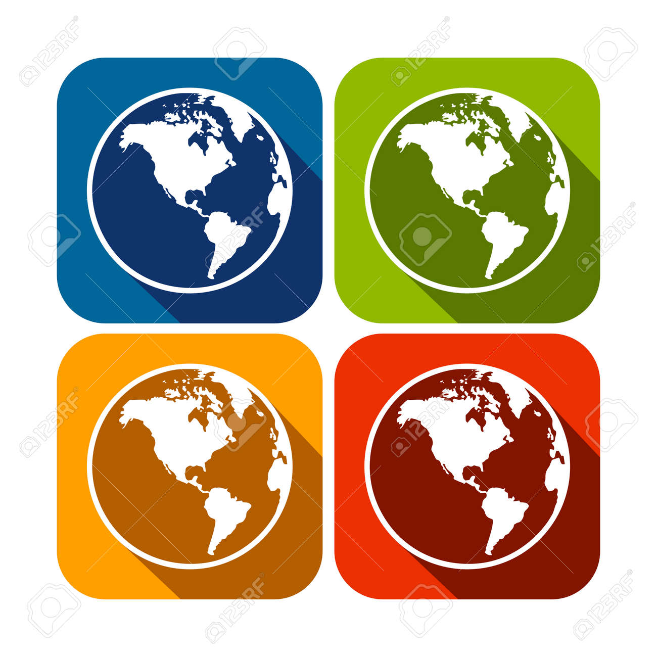 america continent map globe square flat icons royalty free cliparts