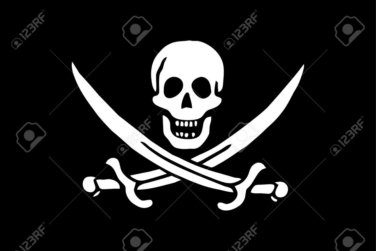 pirates flag skull swords on black background simple flag