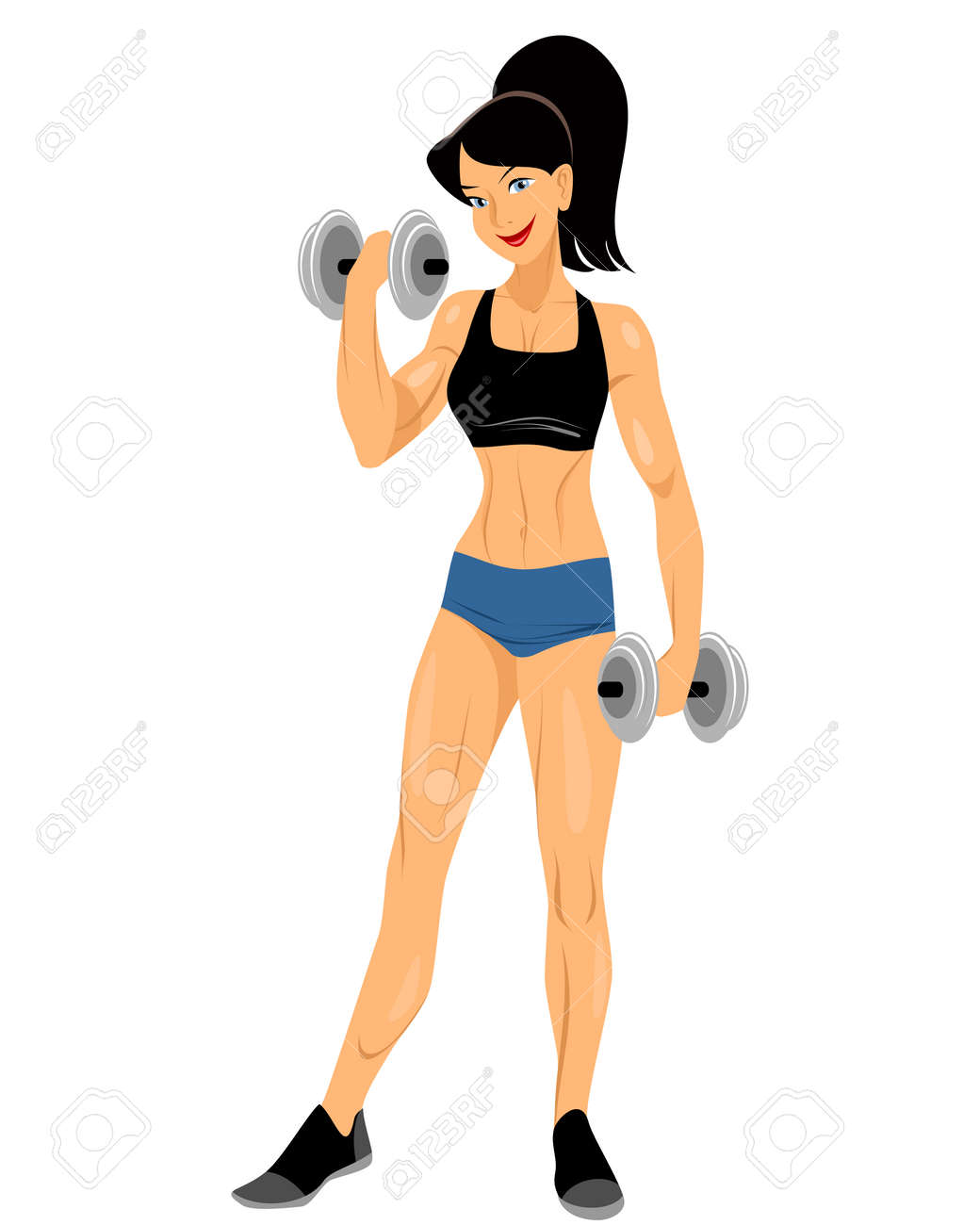 ダンベルを持つ少女のベクトル イラスト のイラスト素材 ベクタ Image