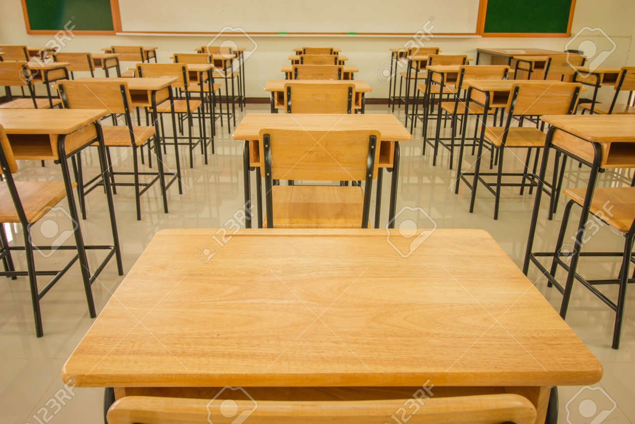 Lecture Room Or School Empty Classroom With Desks And Chair Iron