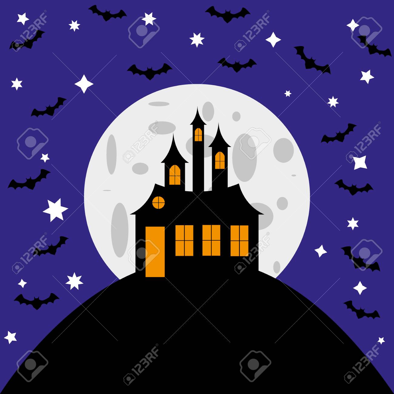 Halloween Card Witch Castle And Bats Royalty Free Cliparts Vectors And Stock Illustration Image
