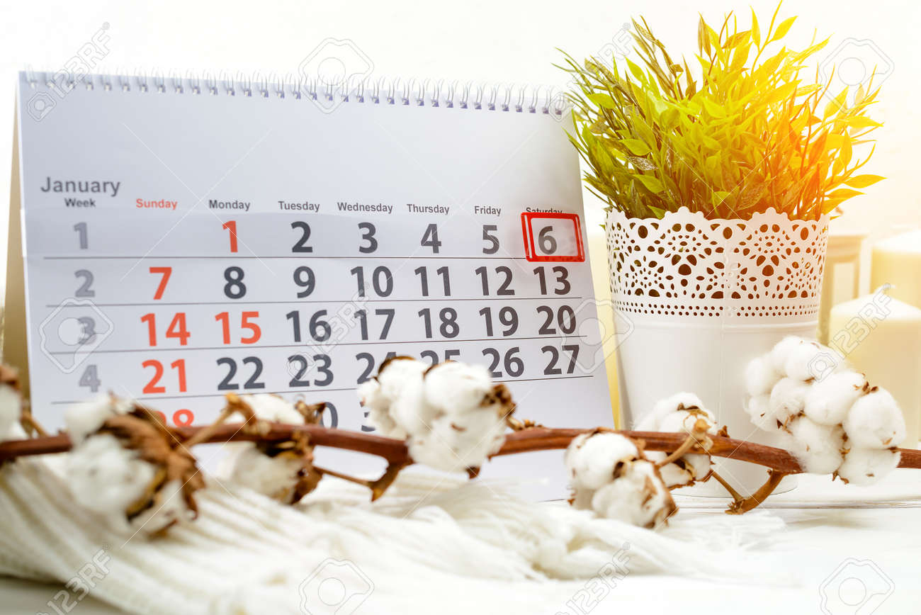 january 6th day 6 of month on white calendar ロイヤリティーフリー