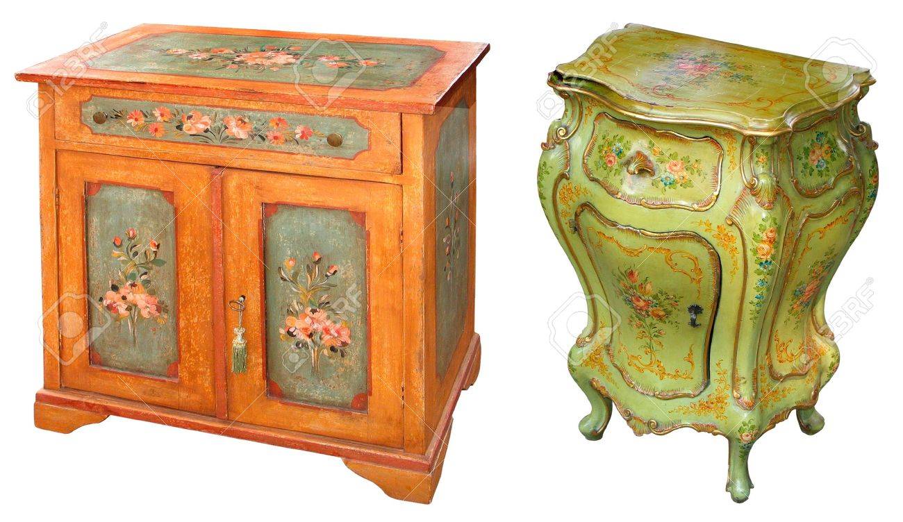 Antique Hand Painted Wooden Cabinets Stock Photo Picture And
