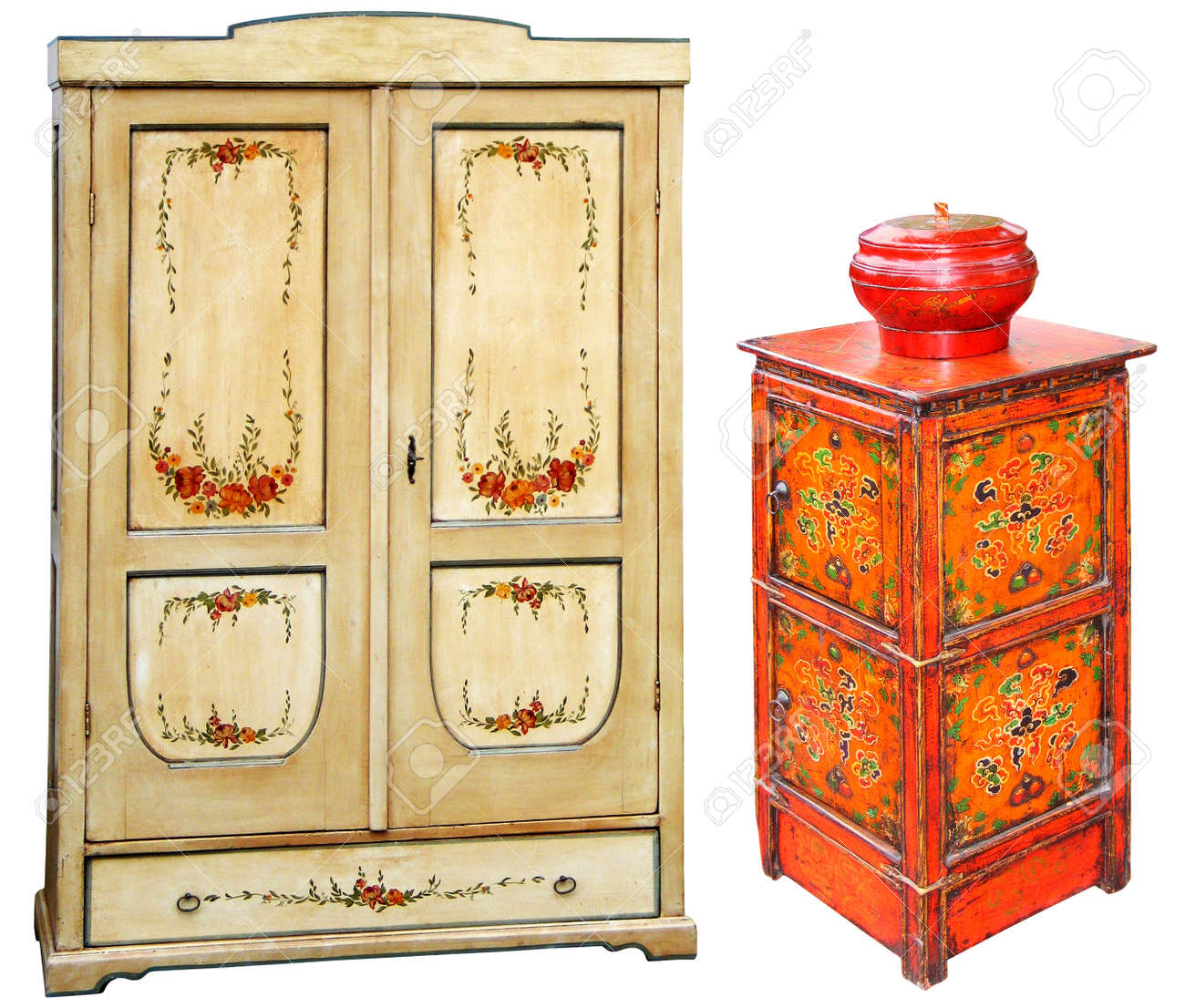 Antique Hand Painted Wooden Cabinets Stock Photo Picture And