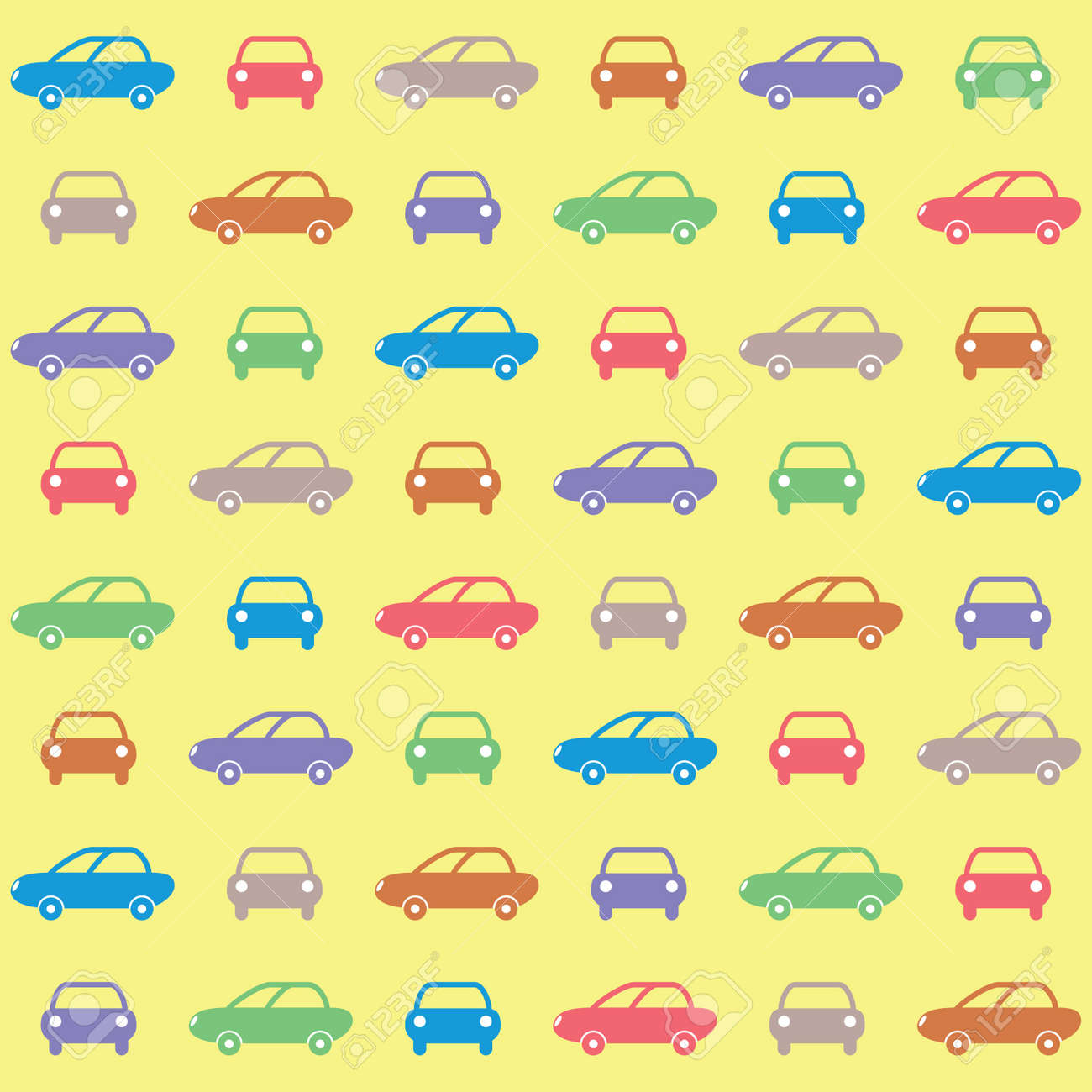 陽気なカラフルな車の黄色の背景の壁紙 のイラスト素材 ベクタ Image