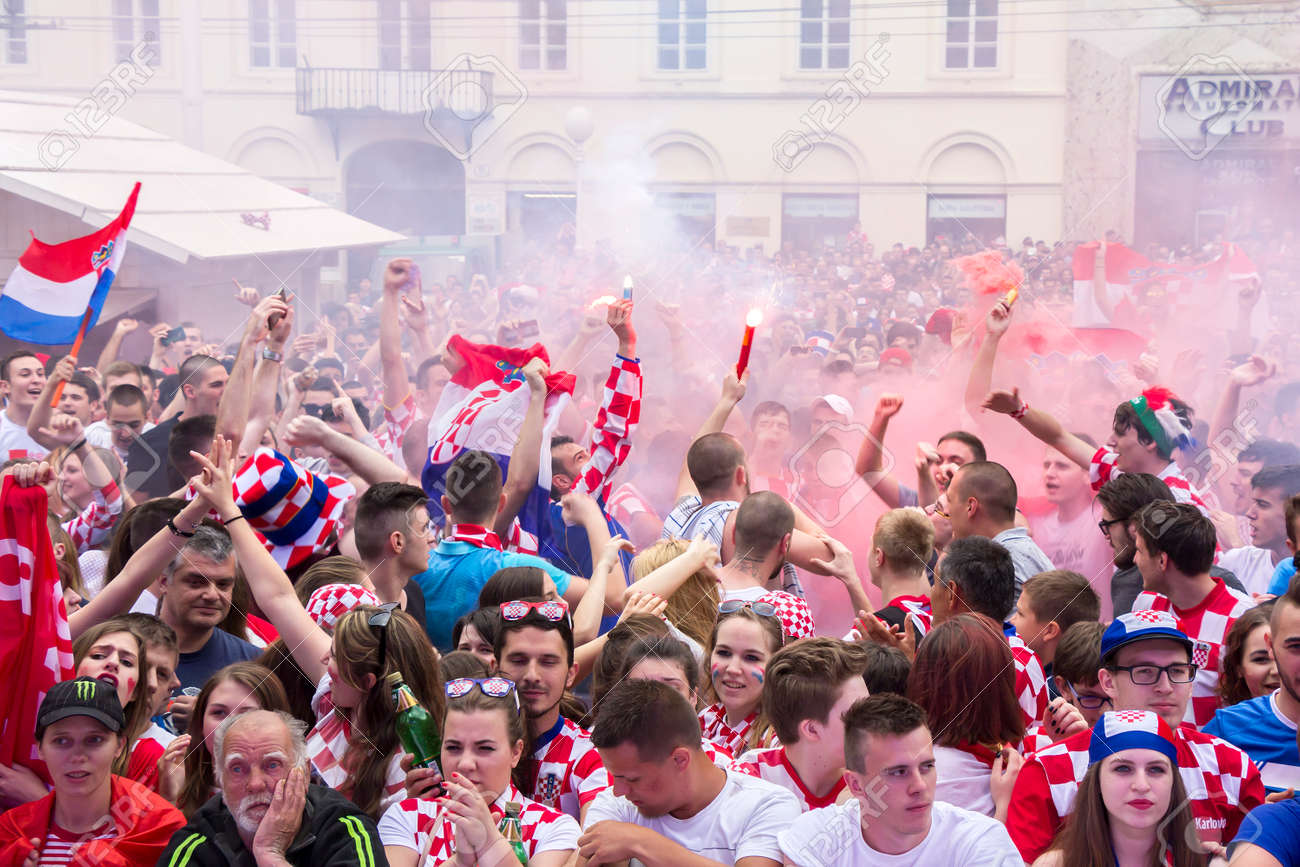 Zagreb Croatia June 17 Croatian Football Fans On The Ban Jelacic Stock Photo Picture And Royalty Free Image Image