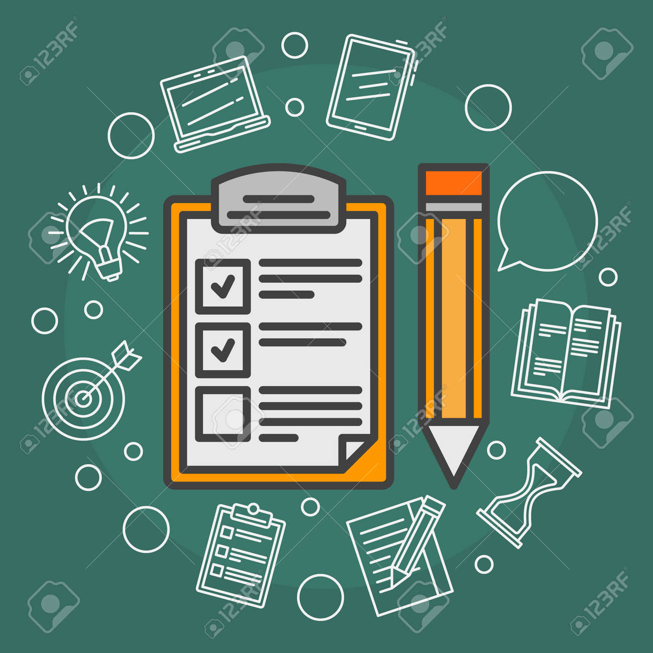 To Do List vector illustration - flat reminder concept background with outline icons - 50641564 To Do List vector illustration - flat reminder concept background with outline icons - 50641564