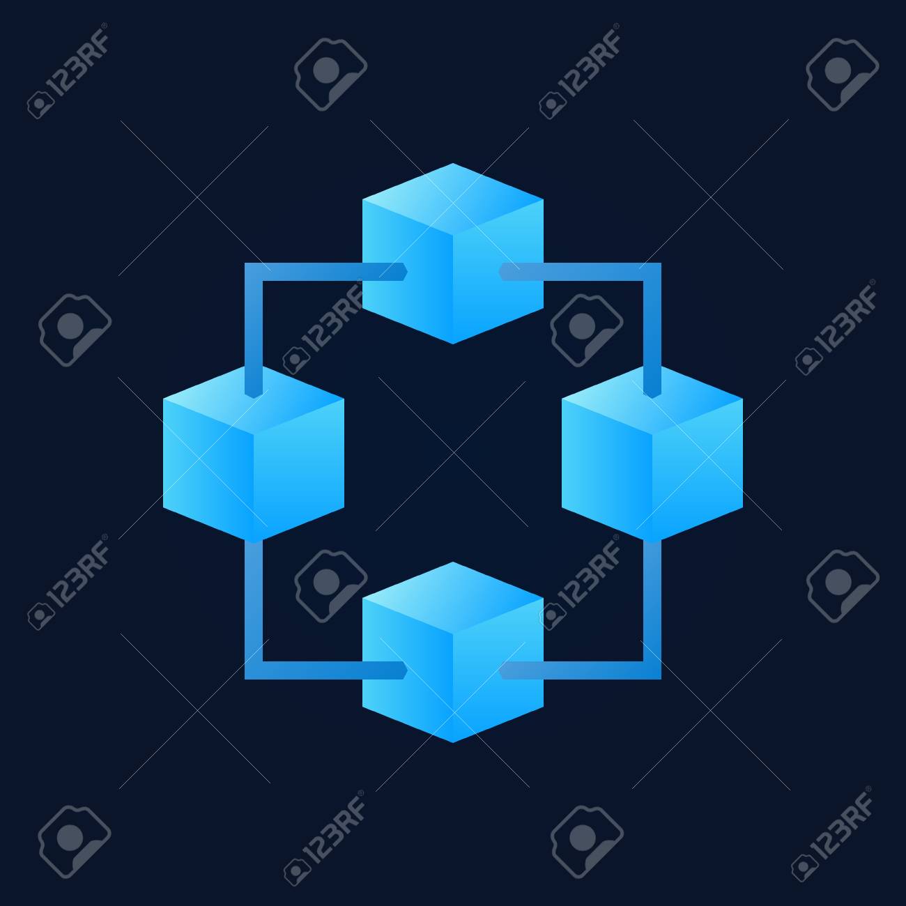 4 개의 밝은 파란색 큐브로 만든 블록 체인 벡터 아이콘. 어두운 배경에 블록 체인 기술 디자인 요소 로열티 무료 사진, 그림, 이미지  그리고 스톡포토그래피. Image 95845640