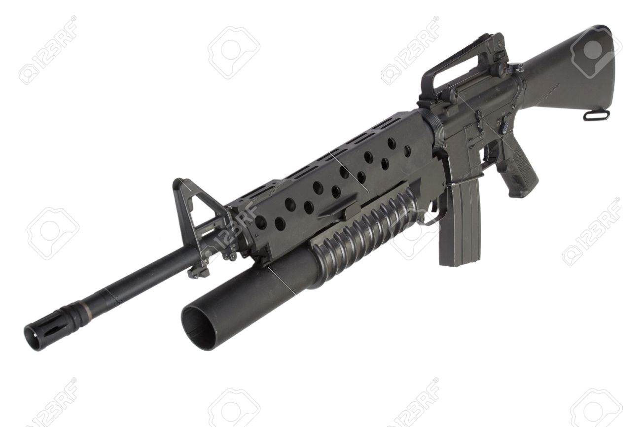 an m16a4 rifle equipped with an m203 grenade launcher stock photo