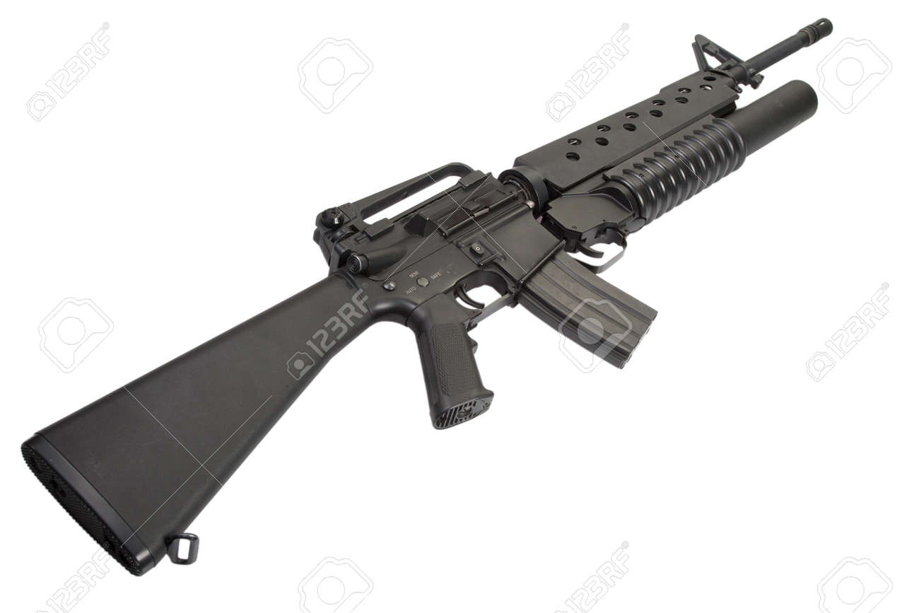 an m16a4 rifle equipped with an m203 grenade launcher stock photo