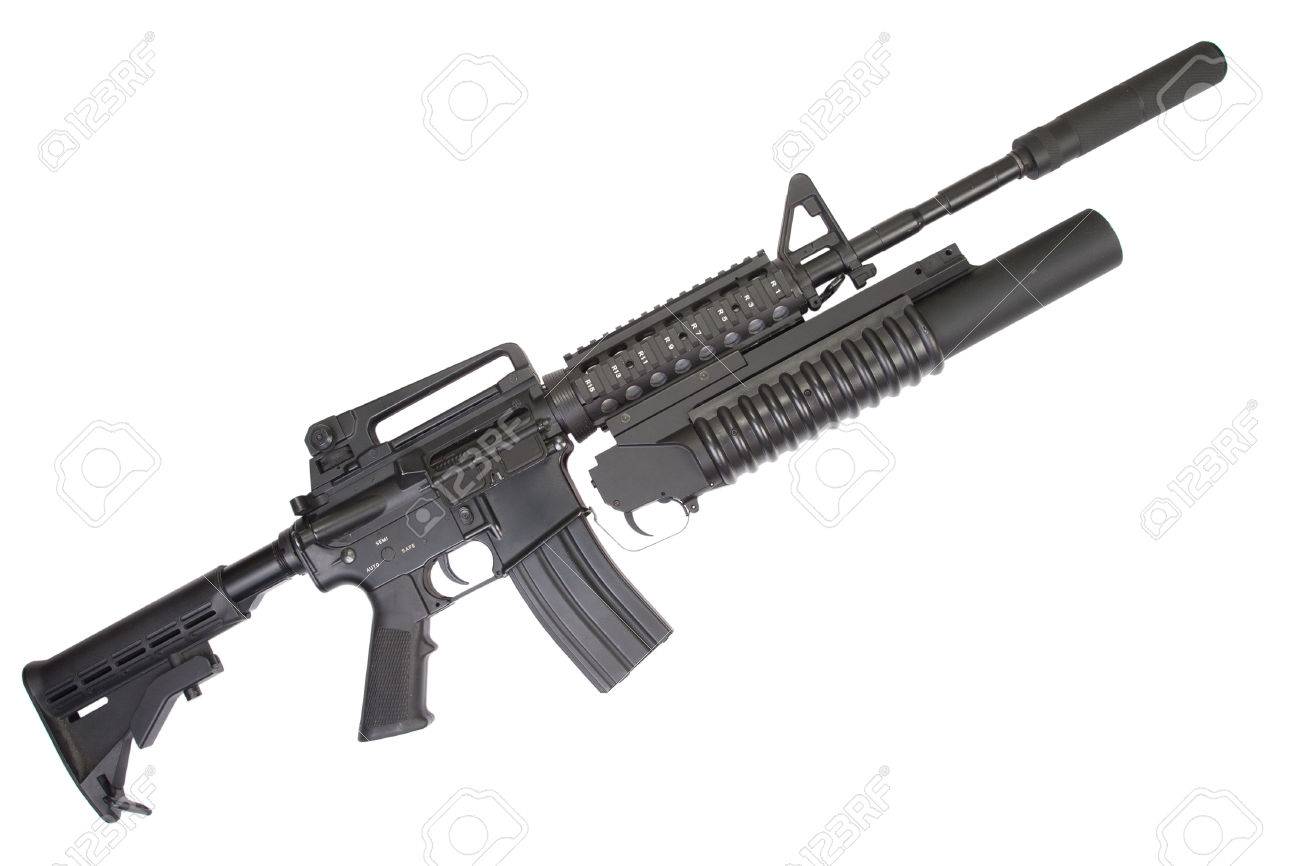 m4a1 carbine with silencer equipped with an m203 grenade launcher