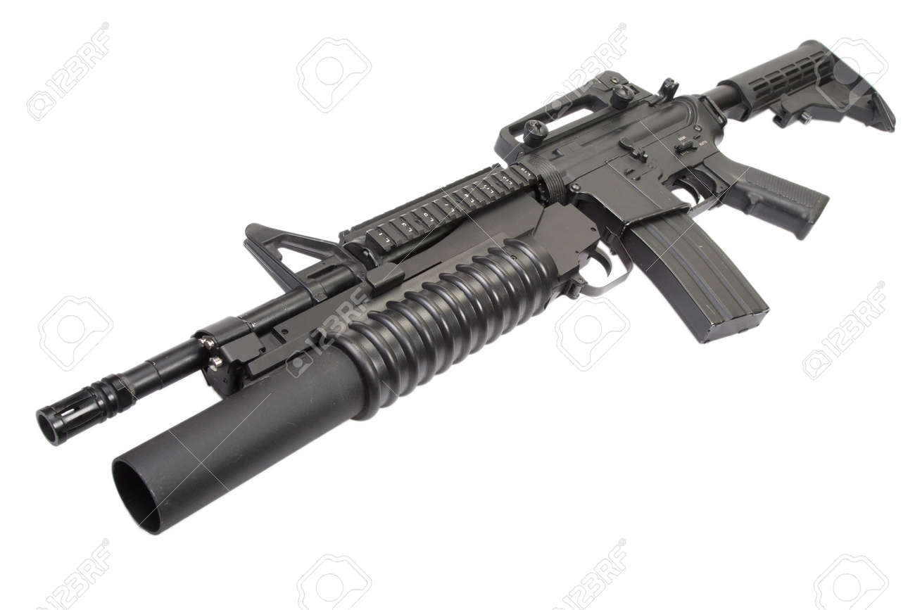 m4a1 carbine equipped with an m203 grenade launcher stock photo