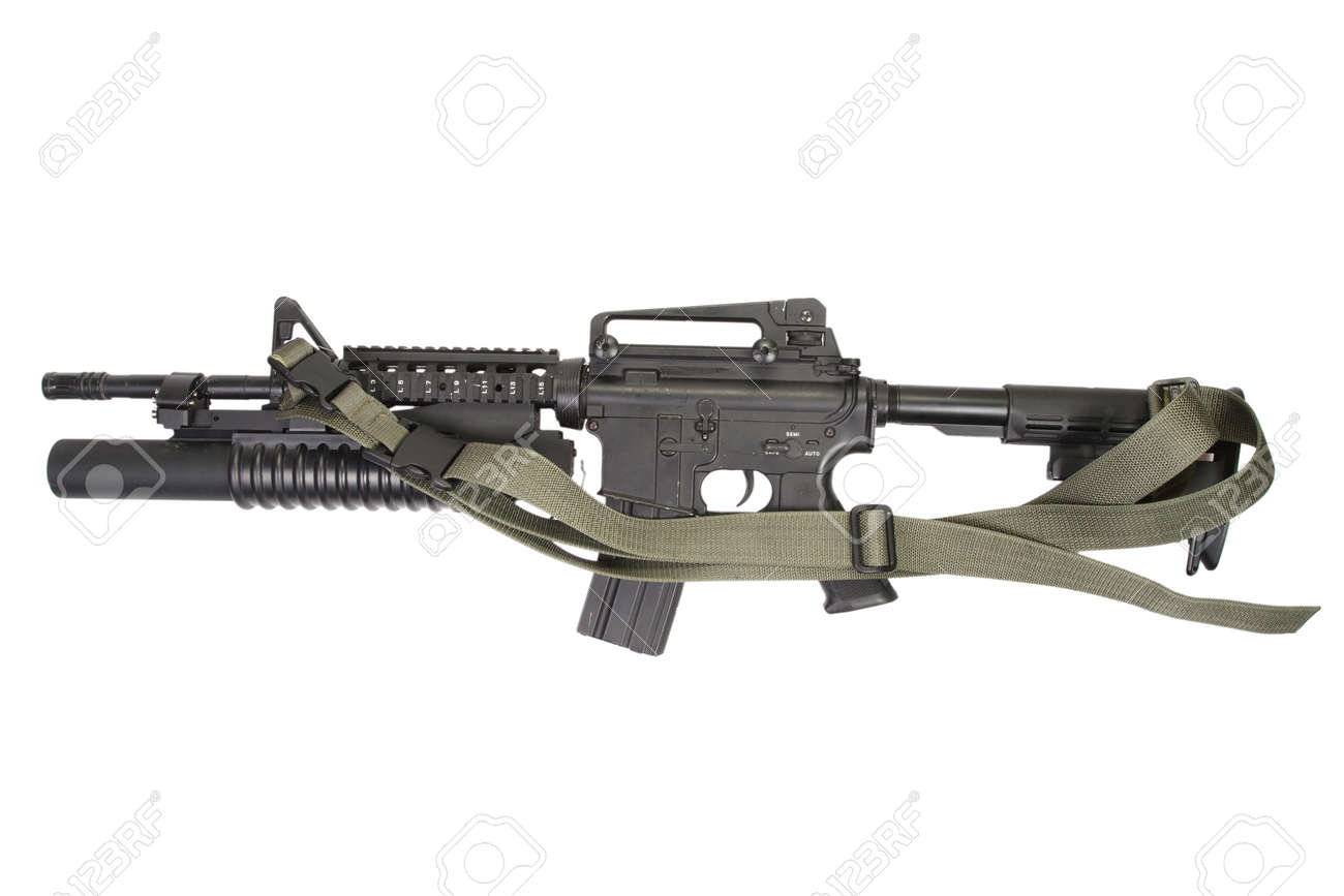 m4 carbine equipped with an m203 grenade launcher stock photo