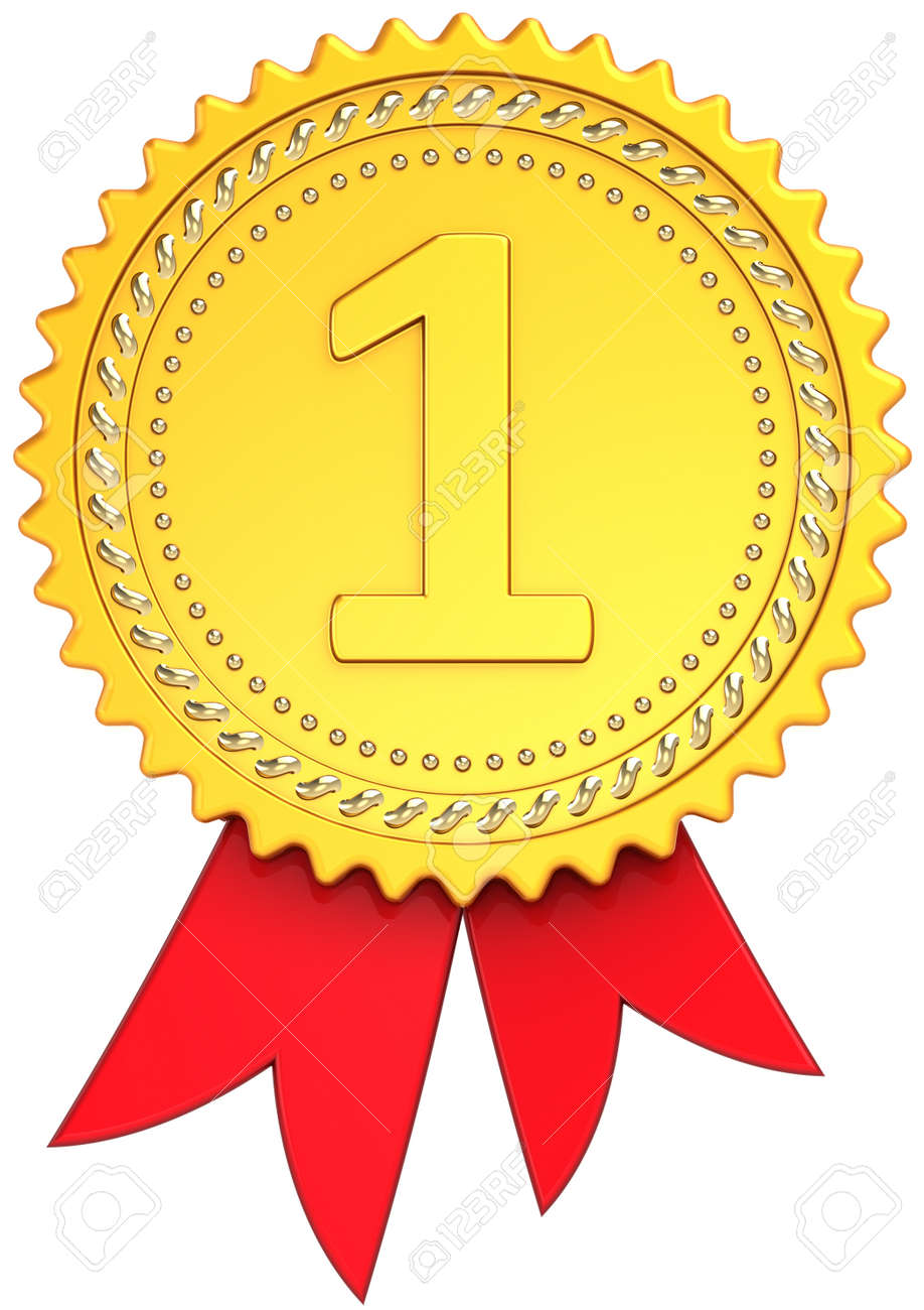 award ribbon first place golden front view winner medal badge