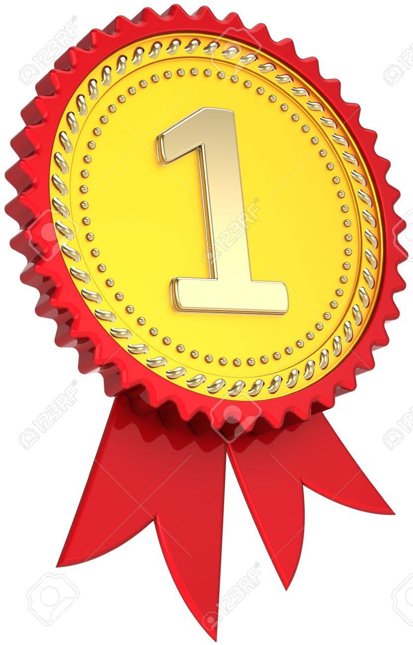 First Place Award Ribbon Golden With Red Border. Achievement Prize  Abstract. Number One Pride Design Element. This Is A High Quality CG  Three-dimensional 3d Render. Isolated On White Background Фотография,  картинки, изображения
